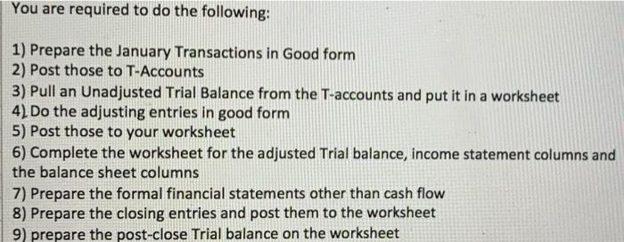 You are required to do the following: 1) Prepare the January Transactions