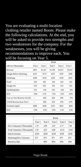  You are evaluating a multi-location clothing retailer named Boom. Please make