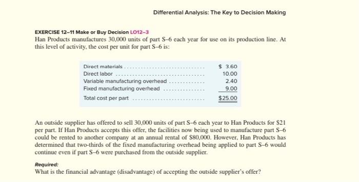  Differential Analysis: The key to Decision Making EXERCISE 12-11 Make or