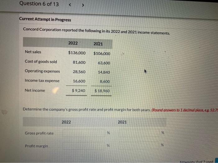 Question 6 Of 13 Current Attempt in Progress Concord Cogration reported the