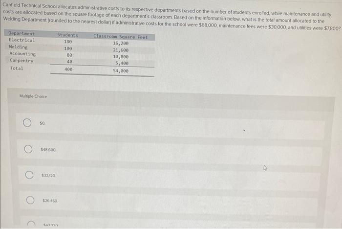 Need help answering these 3 questions Canfield Technical School allocates administrative costs