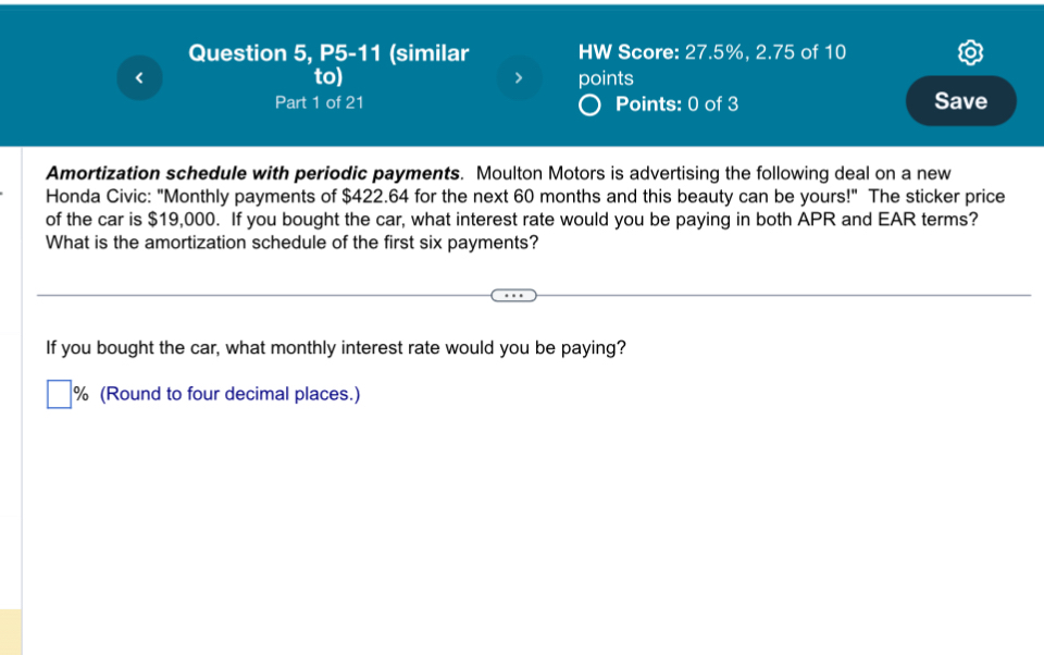  Question 5, P5-11(similar to) HW Score: 27.5%,2.75 of 10 points Points: