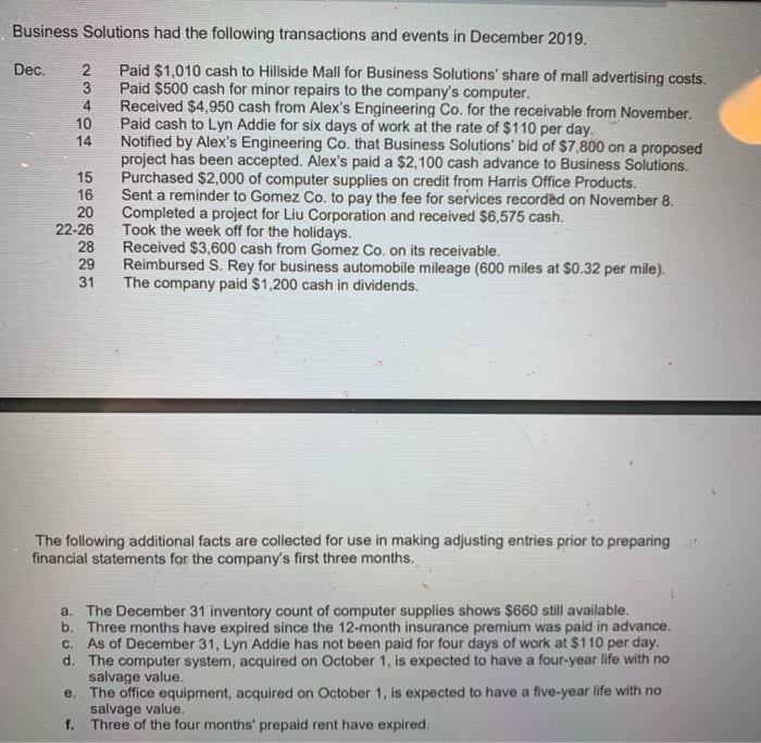 Accounting 2140 - Comprehensive Problem On October 1, 2019, Santana Rey launched