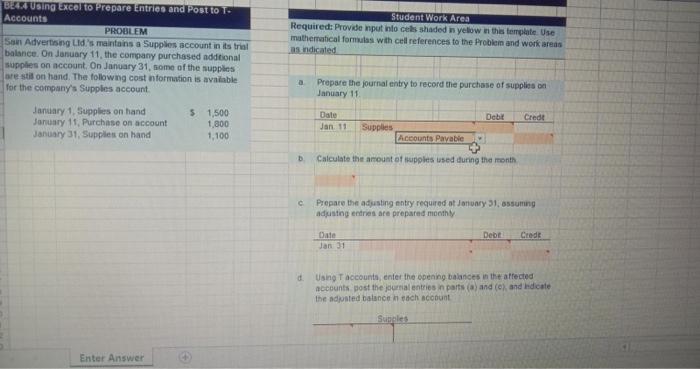 b BEX USING EXCO to prepare Entries and Post to Accounts PROBLEM