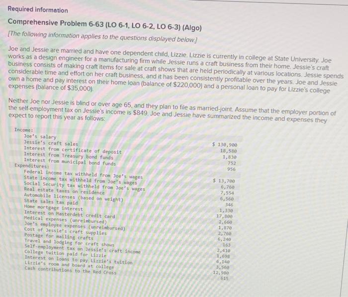  Required information Comprehensive Problem 6-63 (LO 6-1, LO 6-2, LO 6-3)