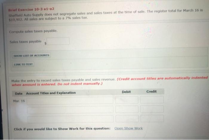  Brief Exercise 10-3 a1-a2 Sheffield Auto Supply does not segregate sales