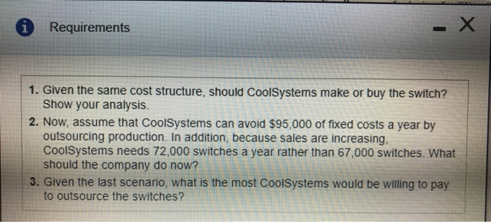 switch that it uses in its final product CoolSystems incurred the following