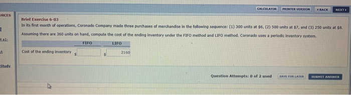  CALCULATOR INTER VERSION BACK NEXT Briel Exercise 6-03 In its first