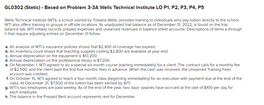  GLO302 (Static) - Based on Problem 3-3A Wells Technical Institute LO