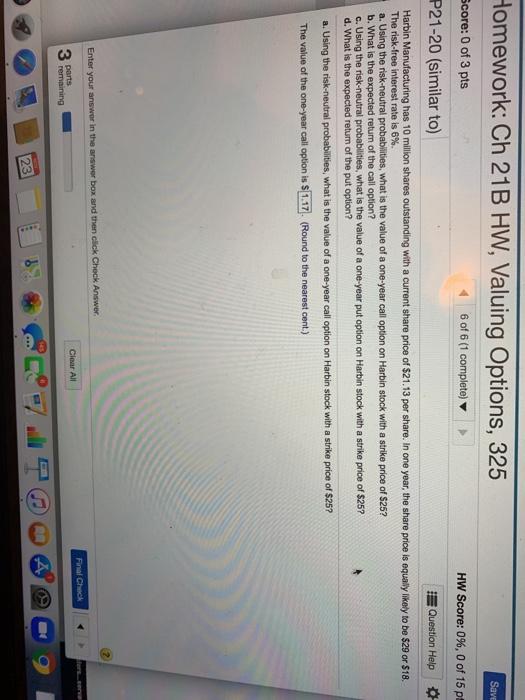  A, B, C, D Homework: Ch 21B HW, Valuing Options, 325
