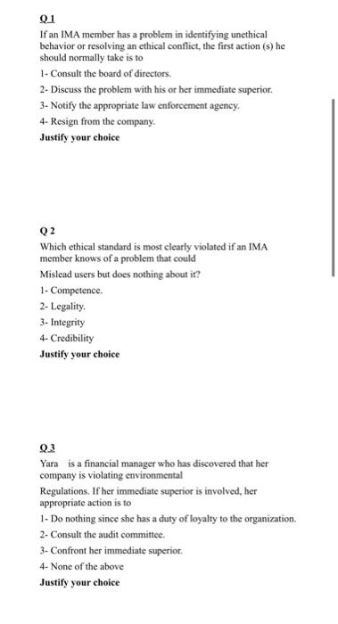  01 If an IMA member has a problem in identifying unethical