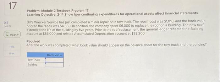  17 05 points Problem: Module 2 Textbook Problem 17 Learning Objective: