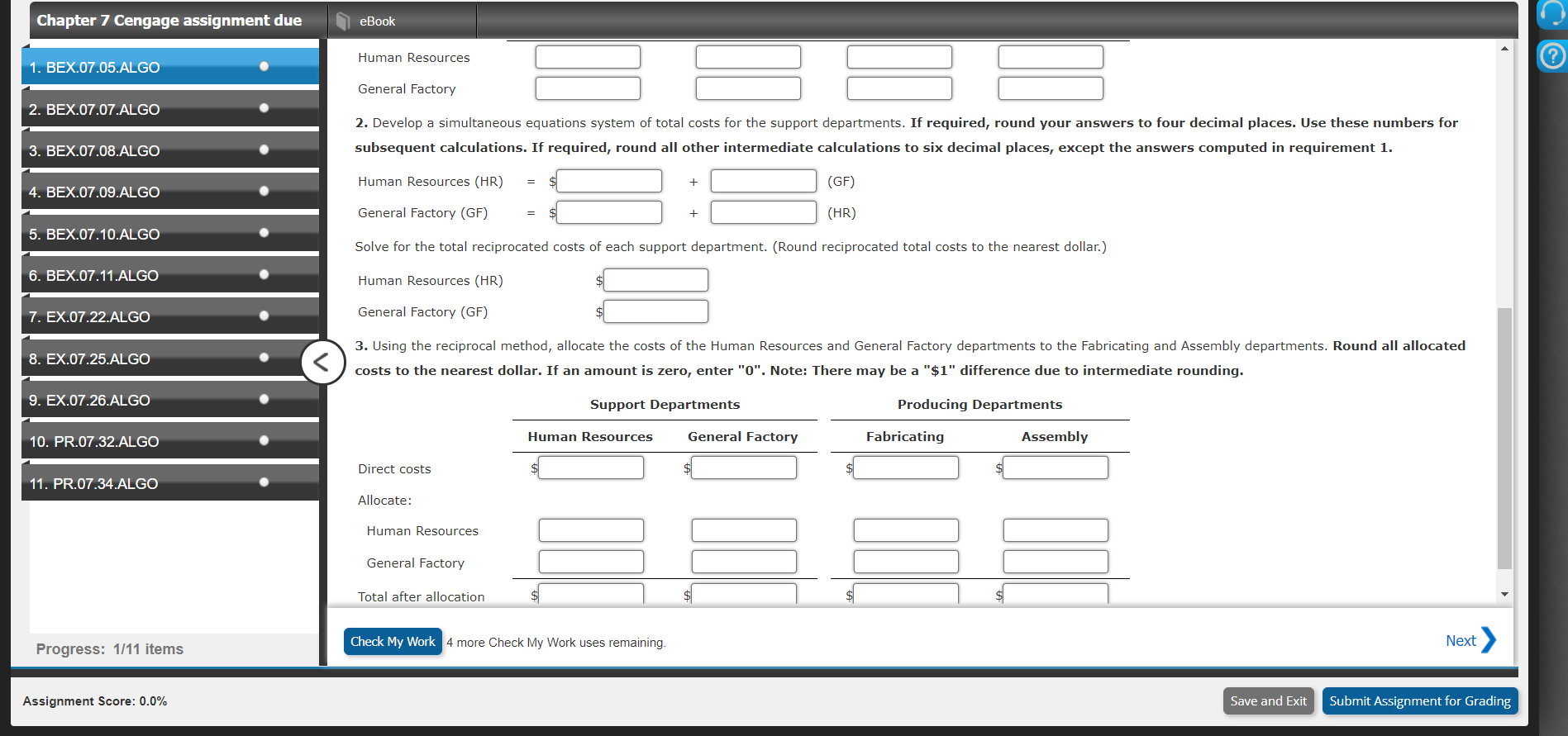 Support Department Cost Allocation Chekov Company has two support departments, Human Resources