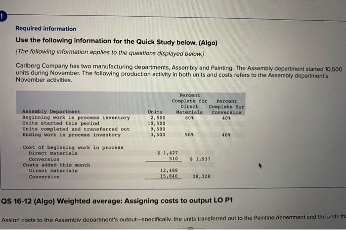  Required information Use the following information for the Quick Study below.
