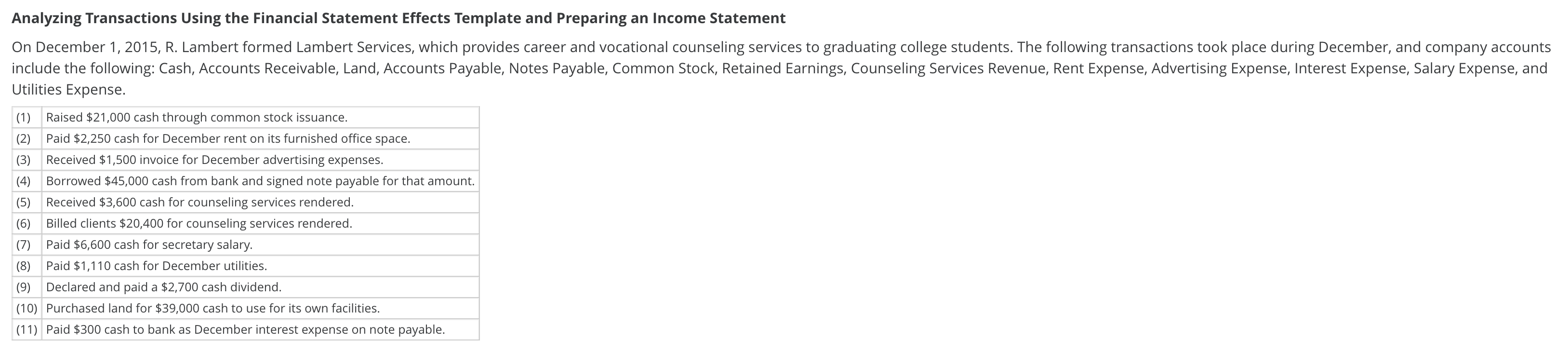  Analyzing Transactions Using the Financial Statement Effects Template and Preparing an