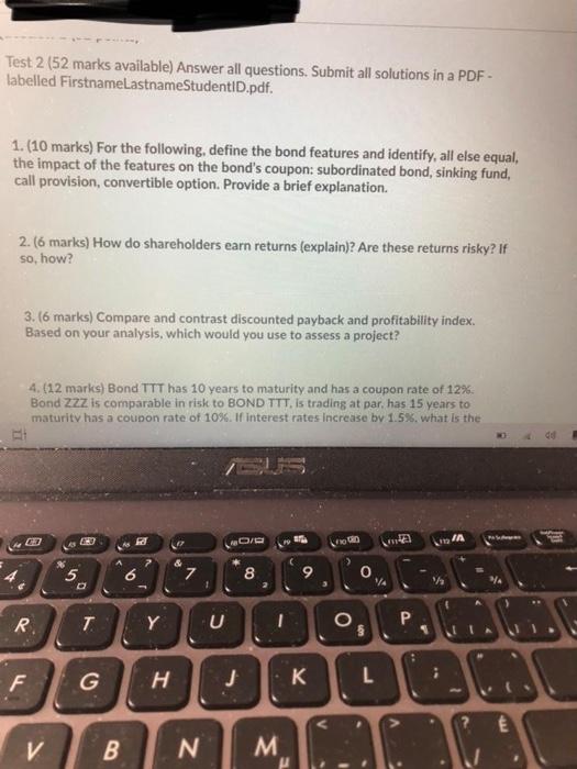  Question 1-4 Test 2 (52 marks available) Answer all questions. Submit