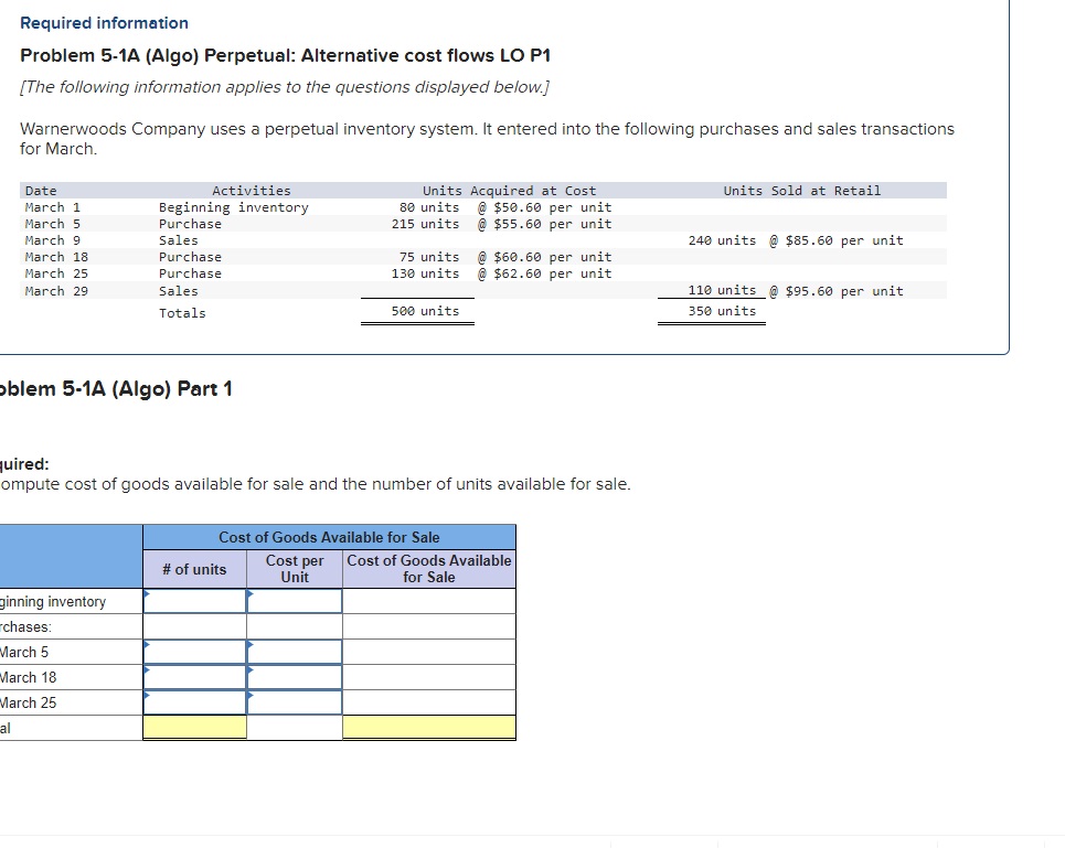  Problem 5-1A (Algo) Perpetual: Alternative cost flows LO P1 Skip to