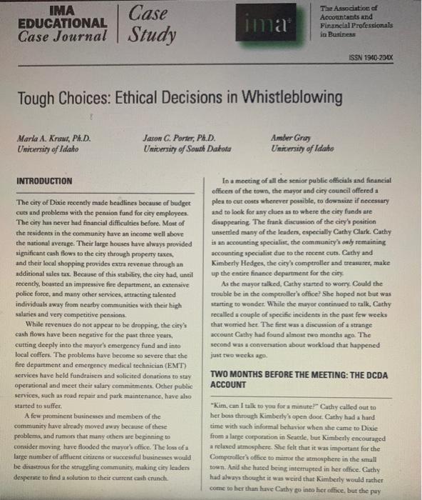 Case Studyplease answer questions 1-4 IMA EDUCATIONAL Case Case Journal Study ima