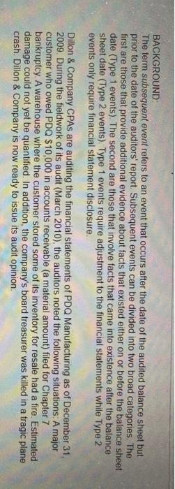  BACKGROUND The term subsequent event refers to an event that occurs