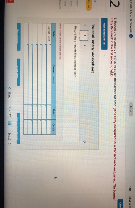 shows a checking account balance of $22,840 on July 31, 2021. The