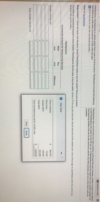  Question Help Fiberystems manufactures an optical switch that it uses in
