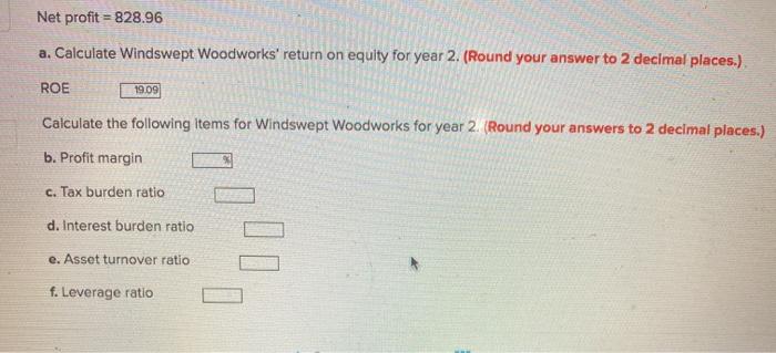 questions. Windswept Woodworks, Inc. Input Data (millions of dollars) Year 2 Accounts