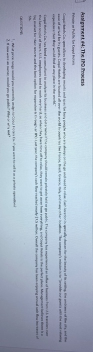  Assignment #4: The IPO Process Private or Public for Coqul Hotels