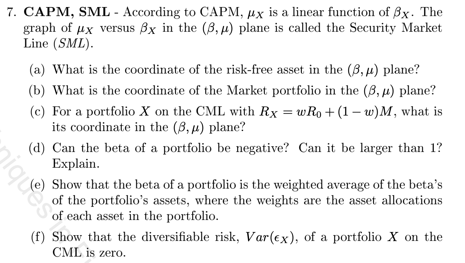  Question on part C, E, F 7. CAPM, SML - According