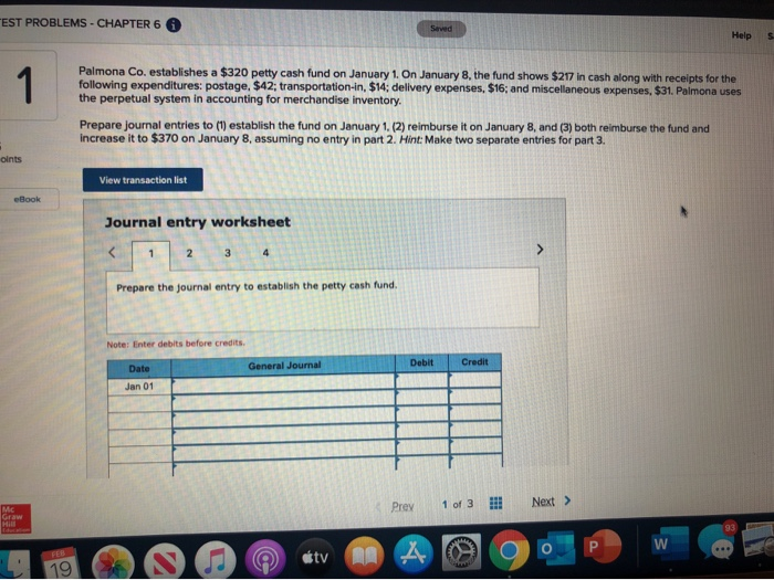  EST PROBLEMS - CHAPTER 6 6 Help 5 Palmona Co. establishes