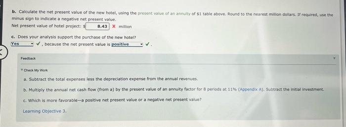 for $63 million. The expected life of the hotel is 8 years