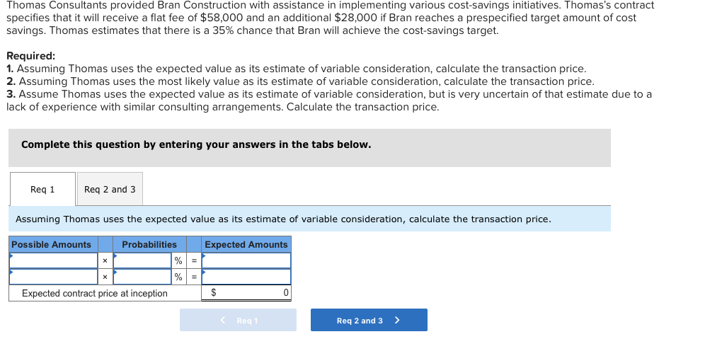  Thomas Consultants provided Bran Construction with assistance in implementing various cost-savings