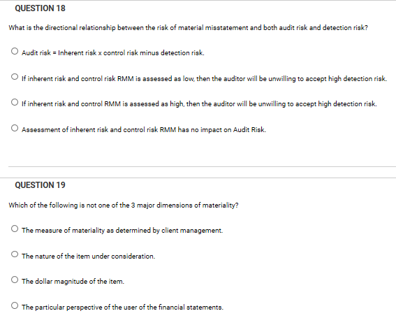 QUESTION 18 What is the directional relationship between the risk of