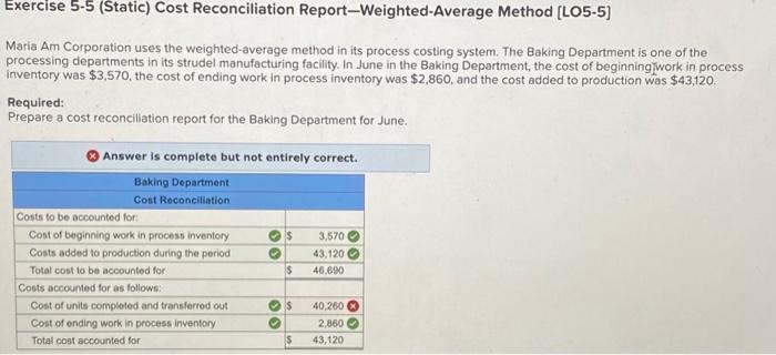help Exercise 5-5 (Static) Cost Reconciliation Report-Weighted-Average Method [LO5-5] Maria Am Corporation