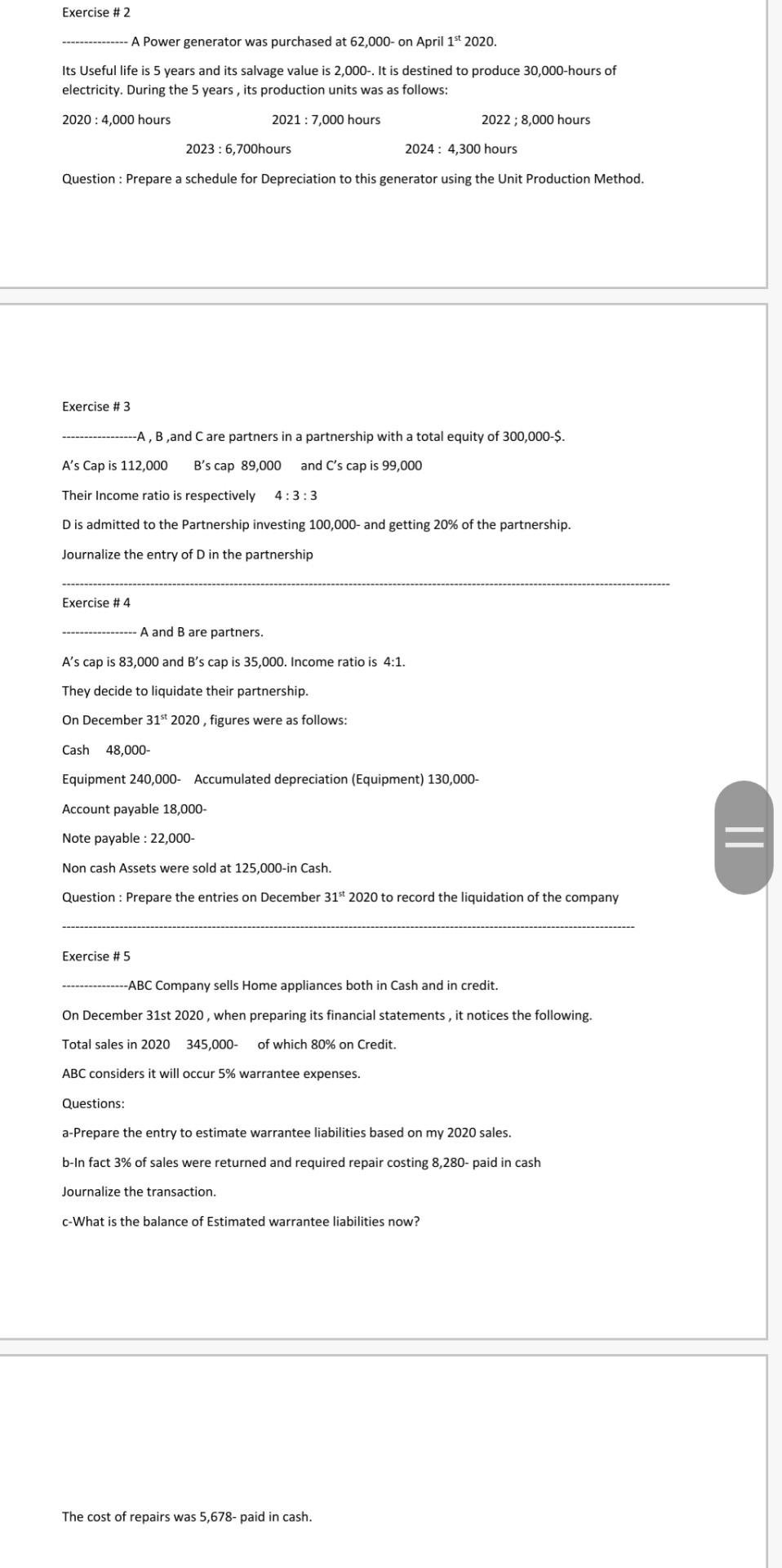  pls solve all question humble request Exercise #2 A Power generator