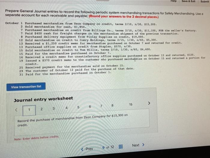  Help Save & Exit Submit Prepare General Journal entries to record