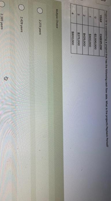  Project M is considering a project that has the following cash