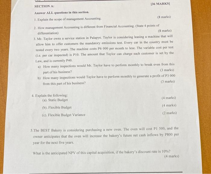 136 MARKS SECTION A: Answer ALL questions in this section. 1.