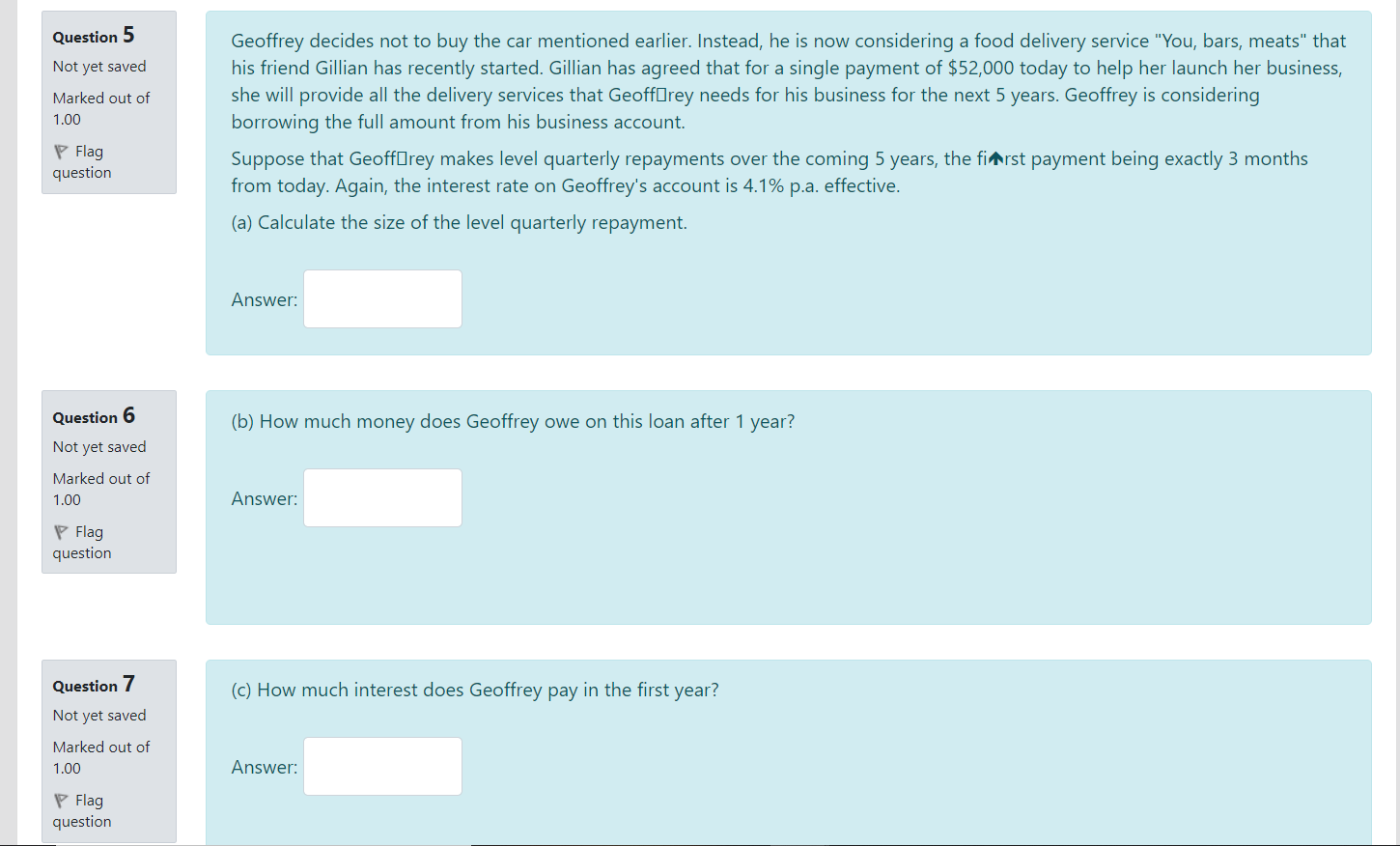 Please show working out and answer in excel formula, for each question