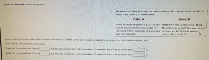 index. Krause Corp. is looking to invest in Project A or Project