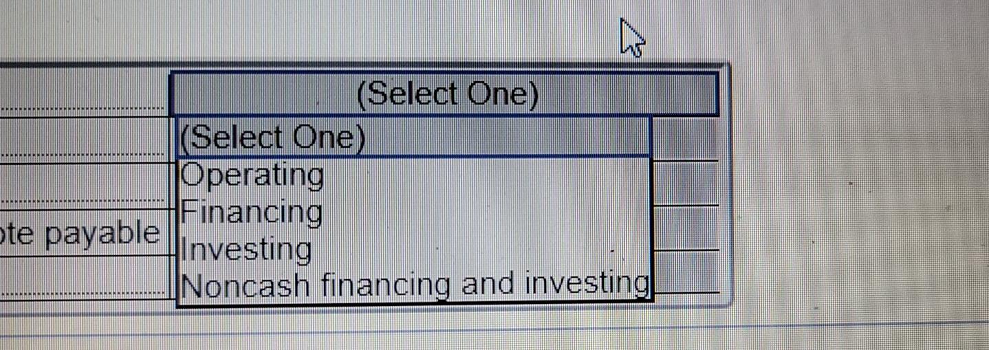 financing or noncash financing and investing activities Select an activity by clicking