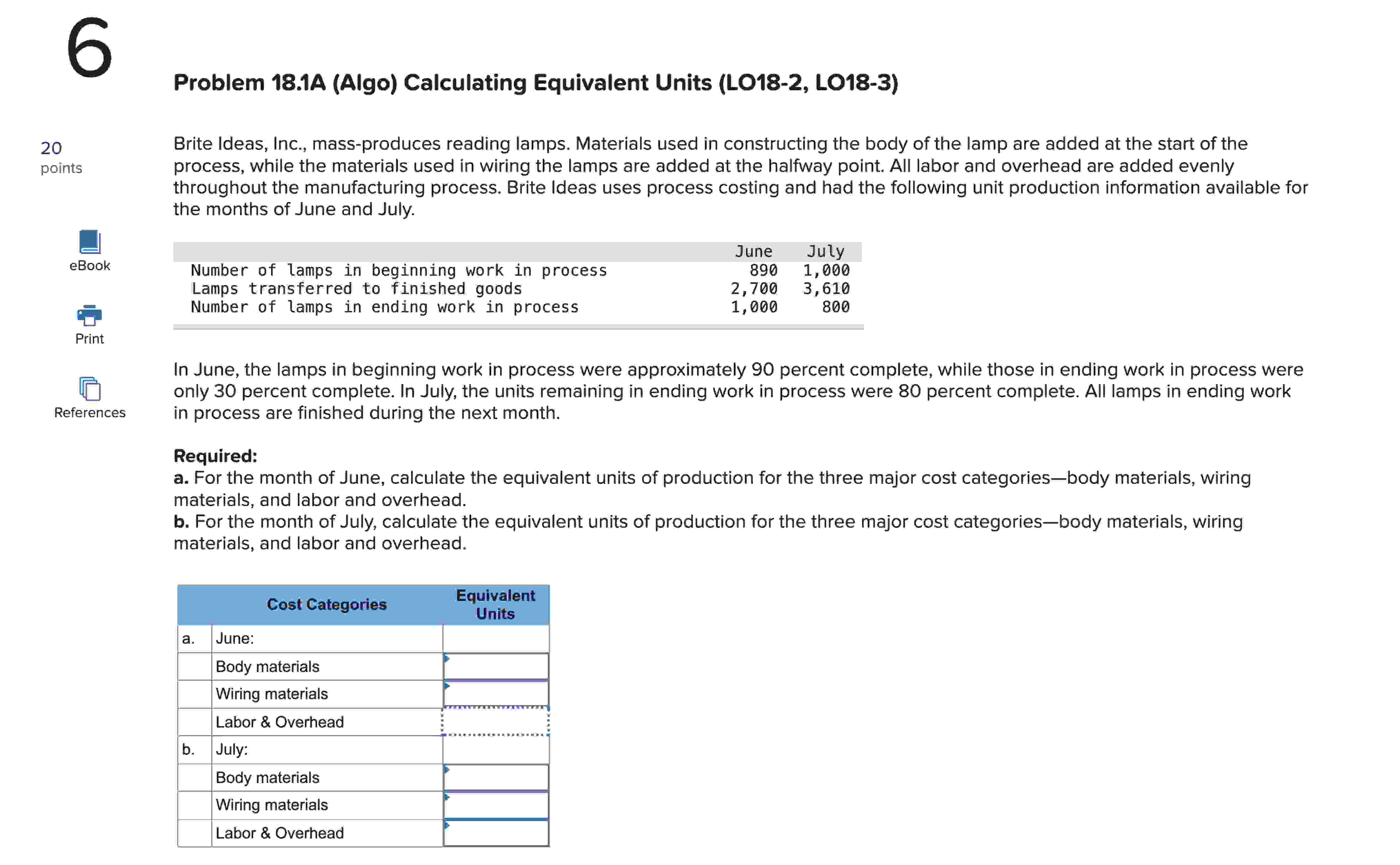  Problem 18.1A (Algo) Calculating Equivalent Units (L018-2, L018-3) Brite Ideas, Inc.,