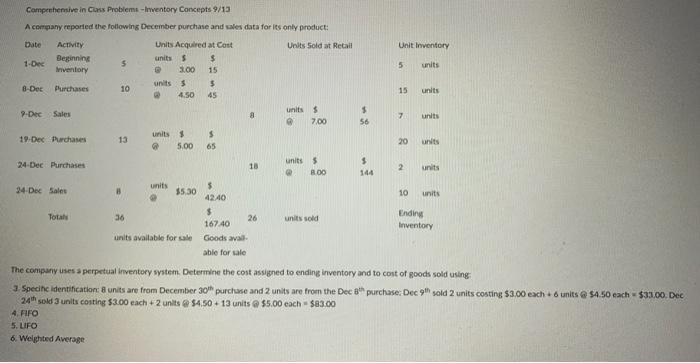 Can anyone helpme with this? 1-Dec 2 Comprehensive in Cos Problems --Inventory
