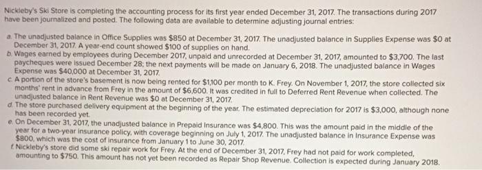  Nickleby's Ski Store is completing the accounting process for its first