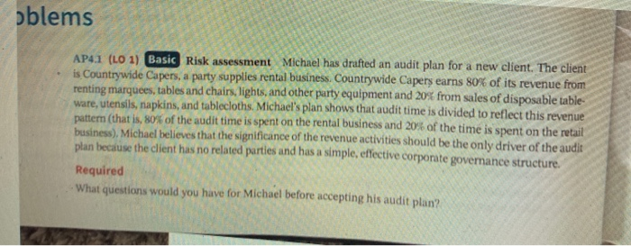  oblems AP41 (LO 1) Basic Risk assessment Michael has drafted an