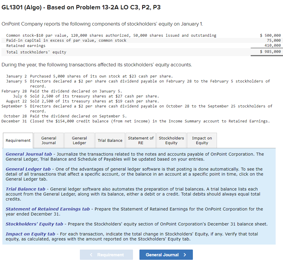 GL1301 (Algo) - Based on Problem 13-2A LO C3, P2, P3