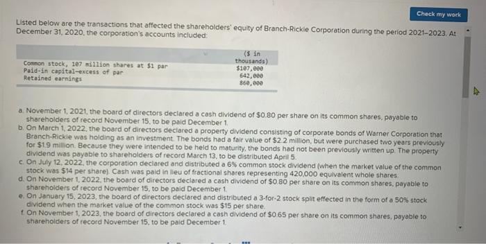 please help Check my work Listed below are the transactions that affected