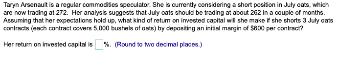 Taryn Arsenault is a regular commodities speculator. She is currently considering