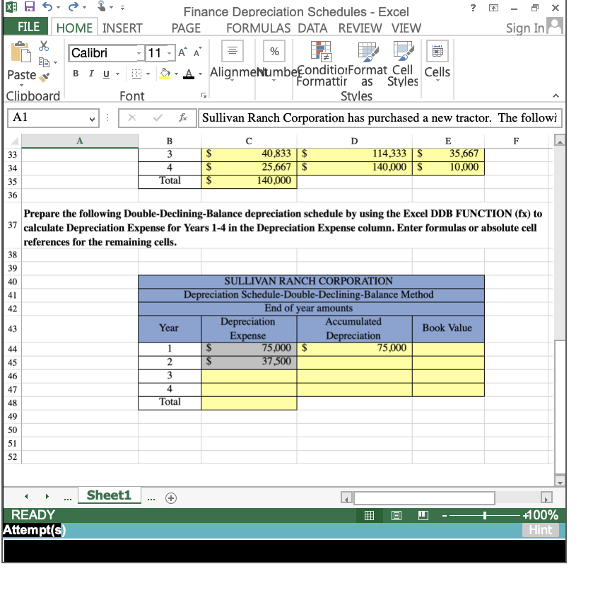 Depreciation Schedules - Excel FILE HOME INSERT PAGE FORMULAS DATA REVIEW VIEW