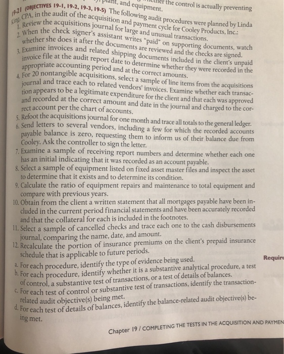  10-21 (OBJECTIVES 19-1 Cing, CPA, in the procedures were planned by