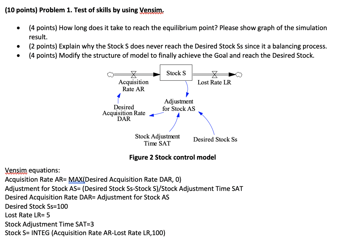  (10 points) Problem 1. Test of skills by using Vensim. (4